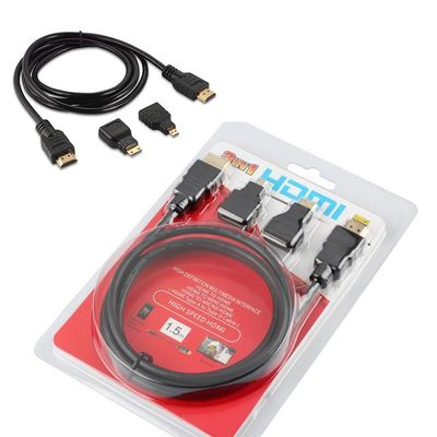 1.5m HDMI 3-in-1 ケーブル Mini Micro to HDMI オス-オス 金メッキコネクタ