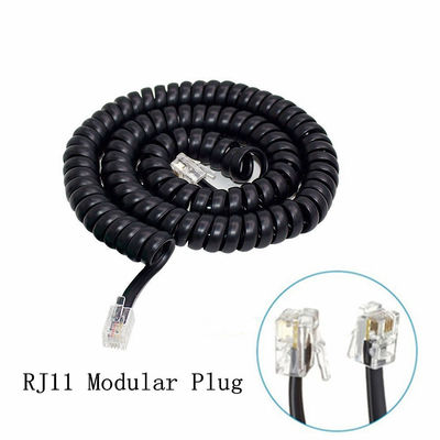 RJ9 RJ11 RJ12 ブラック電話線ケーブル スパイラル電話コード 24AWG 350MHz