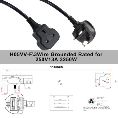 1M 電気電源ケーブル 13A 250V アク拡張ケーブル 米炊飯器