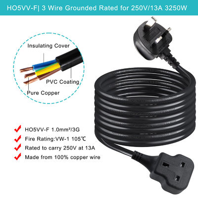 1M 電気電源ケーブル 13A 250V アク拡張ケーブル 米炊飯器