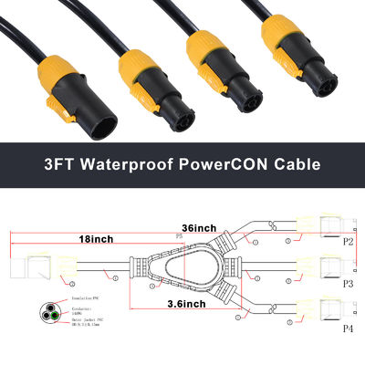 True1 オス - 3 メス Yスプリッター PowerCON ケーブル 1m-10m
