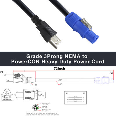 SJT SJTWワイヤ延長 3Pin USA電源コード 3M USからPowerCONコネクタ