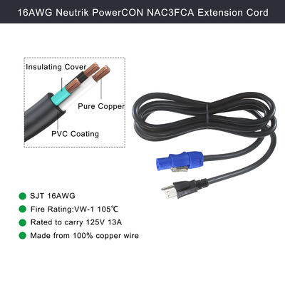 SJT SJTWワイヤ延長 3Pin USA電源コード 3M USからPowerCONコネクタ