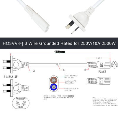 ROHS標準図 8 2 角 C7 電源ケーブル 2Pin Ps5 電源ケーブル
