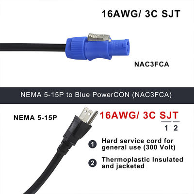 NEMA 5-15P から NAC3FCA 10A/15A アメリカン電源ケーブル AC 14AWG NEMA5-15P から PowerCon NAC3FCA