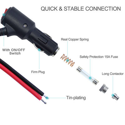 ON OFF スイッチアングル 煙草点灯器 男性プラグ 自動車充電器 太陽光電源ケーブル 18AWG 16AWG