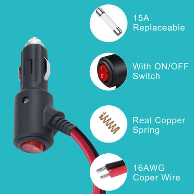 ON OFF スイッチアングル 煙草点灯器 男性プラグ 自動車充電器 太陽光電源ケーブル 18AWG 16AWG