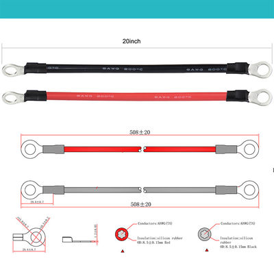 カスタマイズされた14AWG 自動車バッテリー 充電 延長ケーブル ワイヤ Oリングターミナル