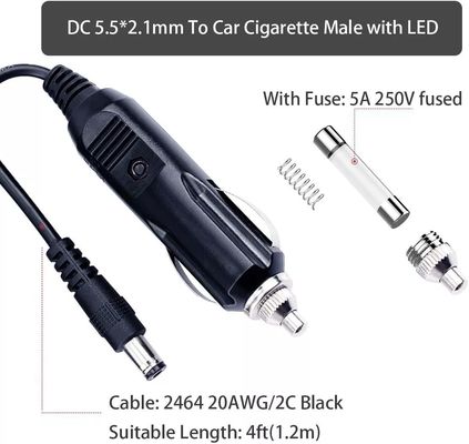 5.5mm*2.1mmのコネクタを持つ携帯DC12V自動車タバコ点灯器プラグケーブル