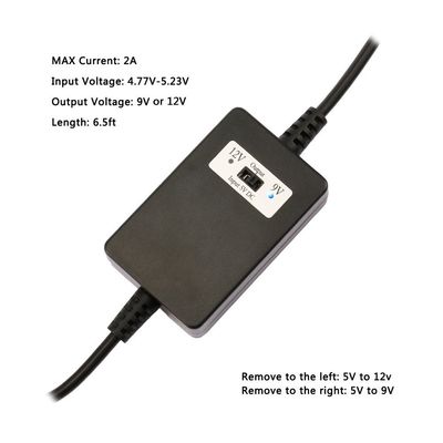 2A USBからDC5521変換ケーブル 5Vから9V/12Vステップアップ
