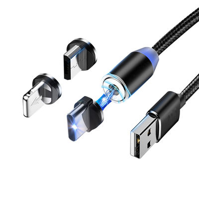 USBタイプ マイクロUSB 360度 3 In 1 LED USB磁気アダプターケーブル 急速充電