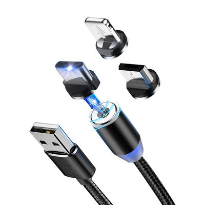 USBタイプ マイクロUSB 360度 3 In 1 LED USB磁気アダプターケーブル 急速充電