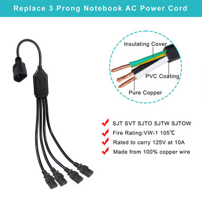 黒いリールアングルコネクタ H05vv Fプラグ Iec C13 Iecc14 男性から女性へ Y スプリッターケーブル電源延長コード