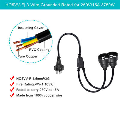 オーストラリア プラグ H05vv-f 3g 3*0.5mm2/0.75mm2 IEC 接続器 電源コード