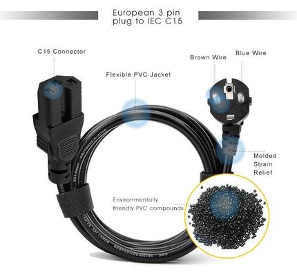 再接続可能なSchuko CEE 77からIEC15コネクタを持つPse Pduロックプラグ電源ケーブル