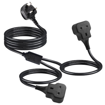 UK 3ピン - 2xC13 メス Y字型スプリッター電源コード 7A-15A