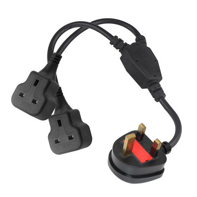 UK 3ピン - 2xC13 メス Y字型スプリッター電源コード 7A-15A