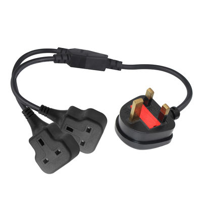 UK 3ピン - 2xC13 メス Y字型スプリッター電源コード 7A-15A