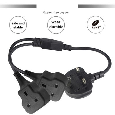 銅3ワイヤー AC電源コード イギリス 3Pin 男性から女性接続器 Y スプリッター イギリスケーブル