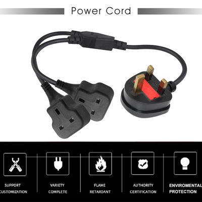 銅3ワイヤー AC電源コード イギリス 3Pin 男性から女性接続器 Y スプリッター イギリスケーブル