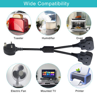 UK 3ピン - 2xC13 メス Y字型スプリッター電源コード 7A-15A
