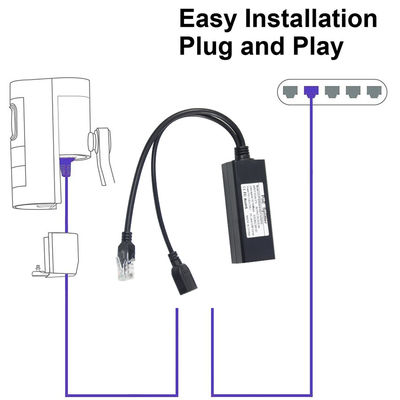 48V から 5V 2.4A PoE スプリッタ USBタイプA 女性 802.3af パワーオーバーイーサネット スプリッタ