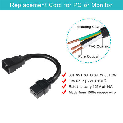 2Xc19プラグ 20A重用 Pdu 15A 250V 14 AwgからC20ケーブル電源コード