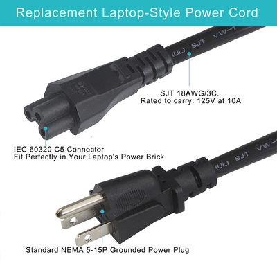 ネマ515PからIEC320C5コネクタ認証された15フィート120ボルトのノートPC電源コード