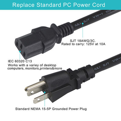 6FT モニター ラップトップ 電源コード 3Prong Nema 515P to IEC 320 C13 家電用
