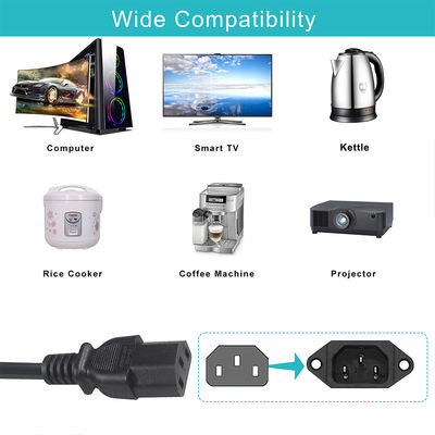 BSI 承認 Y 支部延長ケーブル UK 3Pin to IEC C13 女性ソケット供給コード