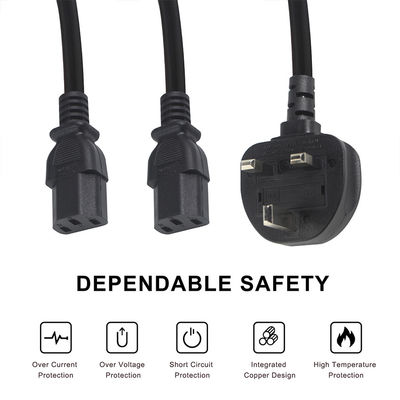 BSI 承認 Y 支部延長ケーブル UK 3Pin to IEC C13 女性ソケット供給コード