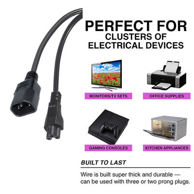 IEC C5 - C14 電源ケーブル 1.8m 16AWG 黒色コンピュータケーブル