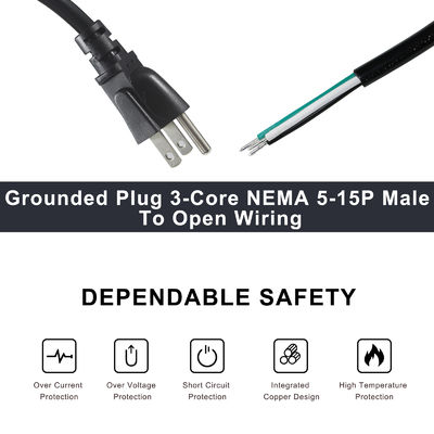NEMA 5-15P から 10MM 電源抜き延長ケーブル SJT SJTW 3ワイヤーケーブル