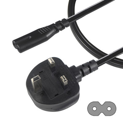 1.8M 黒 0.75mm BS標準プラグ イギリス 3ピンからIEC C7AC電源コード