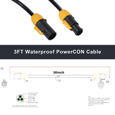 パワーコンケーブル 3FT 14AWG パワーコン True1 男性から女性への拡張ケーブル ステージライトのための防水