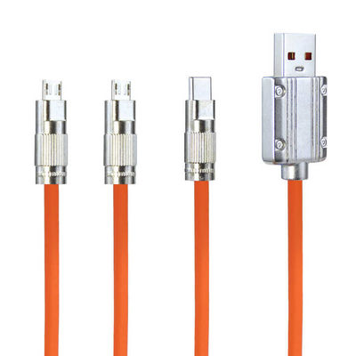 3つの同時充電ポートと耐久性ナイロン帯状ケーブルを備えたCE認証のマルチデバイス充電ケーブル