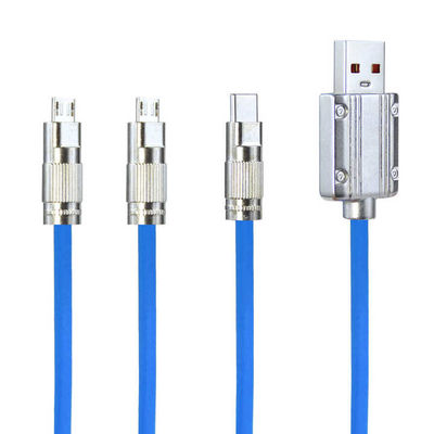 3つの同時充電ポートと耐久性ナイロン帯状ケーブルを備えたCE認証のマルチデバイス充電ケーブル