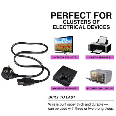 EU認定 2Pin to C15 電源コード 10A 250V 家庭用電器とサーバー用ラック (1.2M重用) の VDE/CE 安全
