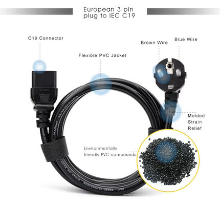 1.2M 重用 EU〜C19 電源コード サーバー/データセンター用 産業用 10A 250V CE RoHS 認証