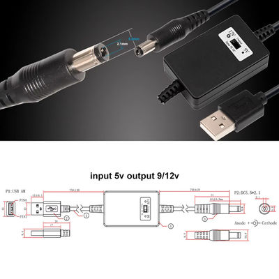 USB A 男性からDC5.5*2.1mm ストレージアップケーブル 5Vから9V/12V 変換器 超負荷保護の電源装置