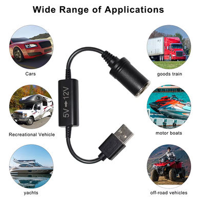5Vから12VのUSBカーアダプターケーブル ス텝アップ変換ケーブル 煙草点灯器ソケット,電話用 GPSダッシュカメラ,24Wの安全な充電
