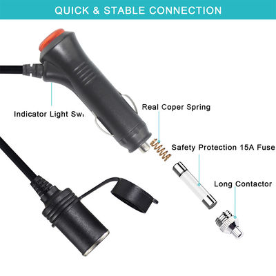 12V/24V カー・シガレット・ライター・トゥ・ソケット 拡張コード カー・トラックの充電装置のUSB・ポート2つ 10A 3メートル CE認証