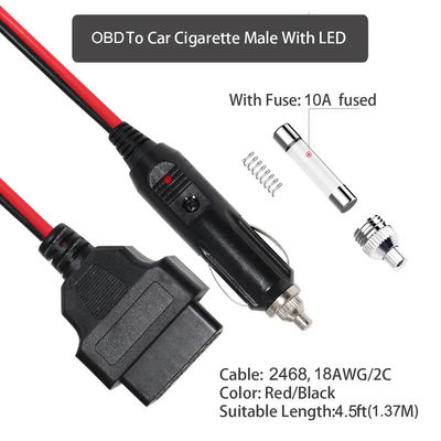 ユニバーサル 自動車 シガラ ライター OBD2 ケーブル 12V-24V 16フィート