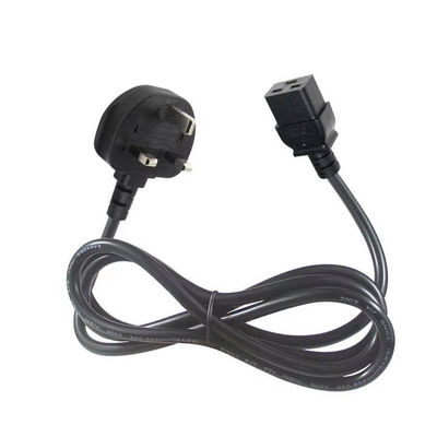 UK to C19 データセンター用重用電源ケーブル 16A 250V 14AWG 1.2M 黒 BS1363 安全認証