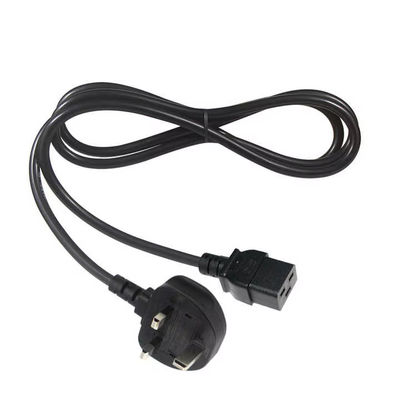 UK to C19 データセンター用重用電源ケーブル 16A 250V 14AWG 1.2M 黒 BS1363 安全認証