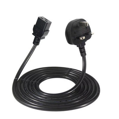 UK to C19 データセンター用重用電源ケーブル 16A 250V 14AWG 1.2M 黒 BS1363 安全認証