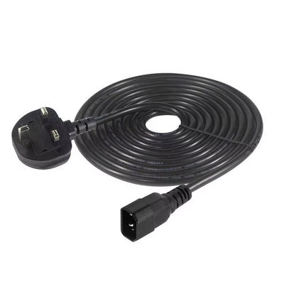UKからC14電源ケーブル 1.2M 250V 10A 16AWG シールドケーブル UPS/サーバーラック/医療機器 (IP67/RoHS/BS1363)