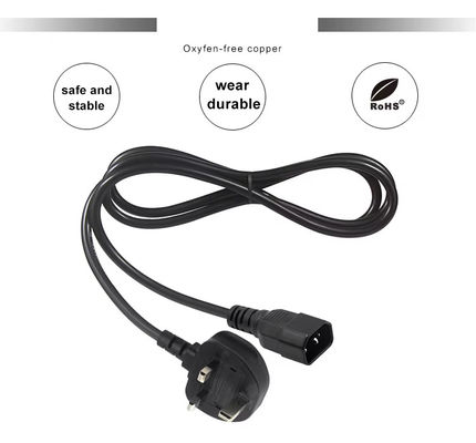 UKからC14電源ケーブル 1.2M 250V 10A 16AWG シールドケーブル UPS/サーバーラック/医療機器 (IP67/RoHS/BS1363)