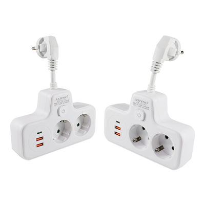 2 USBポート、2 ACコンセント、Type-C充電ポート付き多機能EU電源ソケットエクステンダー 250V壁掛けアダプター