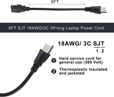QIUCABLE モニターの電源コード交換 12ft - PCコンピュータ電源コード,NEMA 5-15PからIEC C13コネクタ SJT 18AWG (B09N3K9VJT)